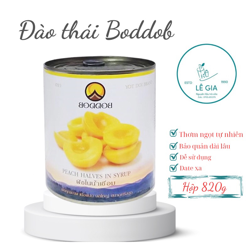 Đào ngâm Boddob Thái Lan hộp 820g