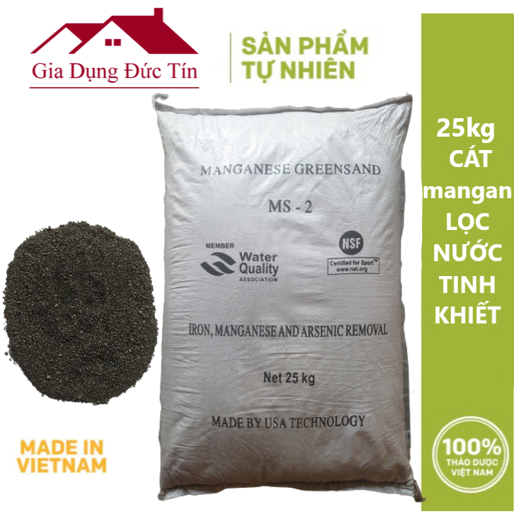 Bao 25kg Cát Mangan lọc nước loại 1. Cát Mangan bọc 2 lớp chất lượng cao. Lọc nước tinh khiết