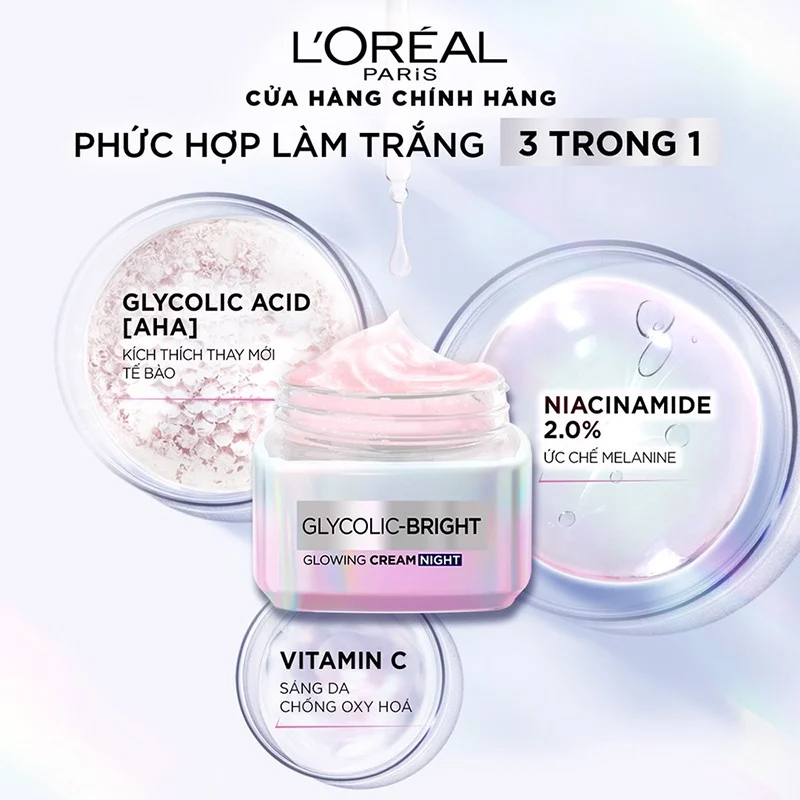 [HB GIFT] Kem Dưỡng Da Mờ Thâm Nám Ban Đêm Mini L'oreal Glycolic-Bright Glowing Cream Night 15ml (HÀNG TẶNG KHÔNG BÁN)