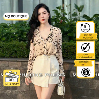 Áo sơ mi dài tay lụa cao cấp công sở họa tiết con vật đen nền be, áo sơmi họa tiết thiết kế MQ Boutique