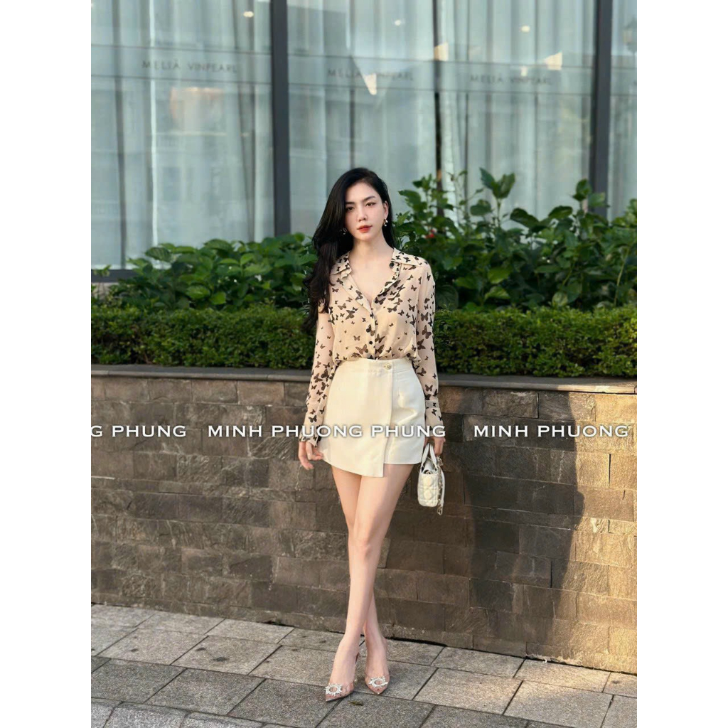 Áo sơ mi dài tay lụa cao cấp công sở họa tiết con vật đen nền be, áo sơmi họa tiết thiết kế MQ Boutique