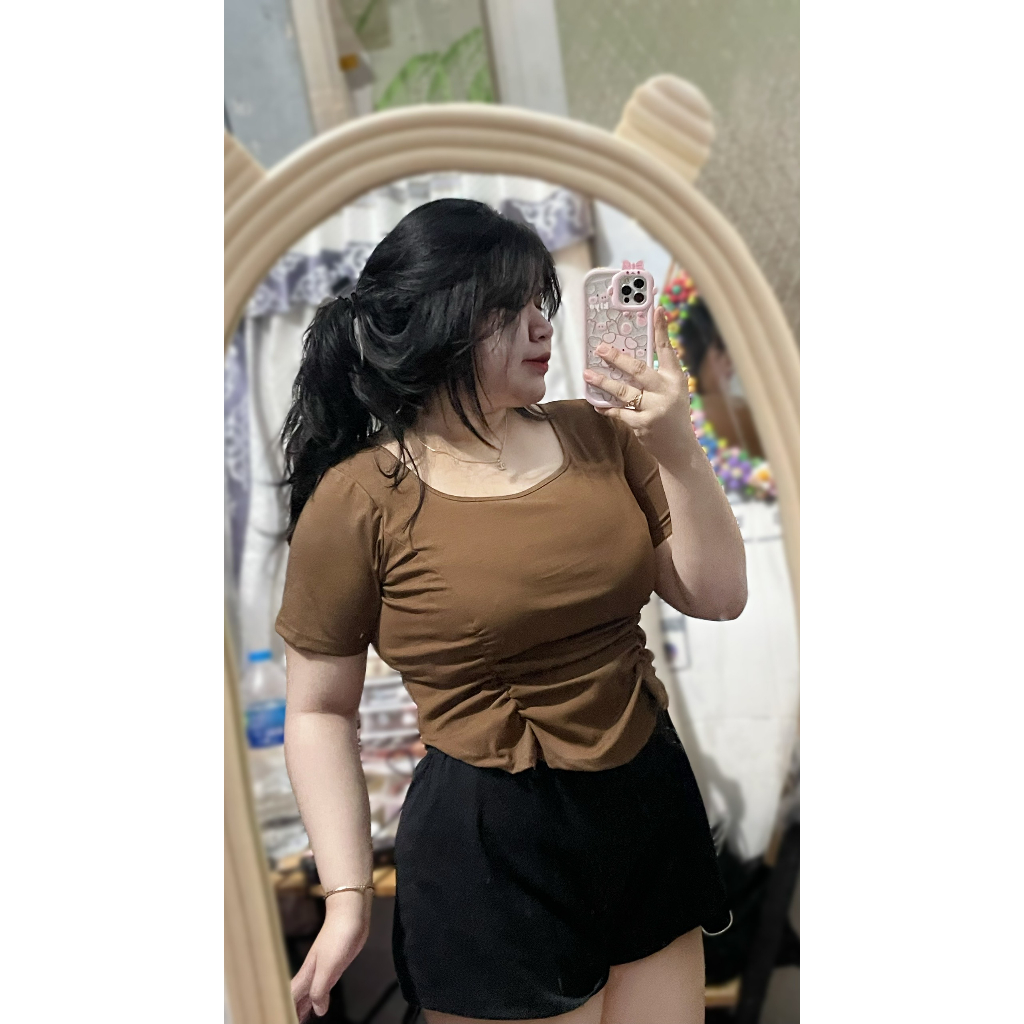 Áo thun cổ u nhún eo nữ bigsize