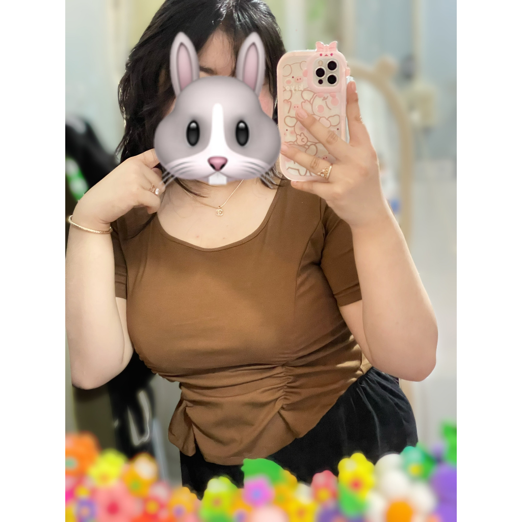 Áo thun cổ u nhún eo nữ bigsize