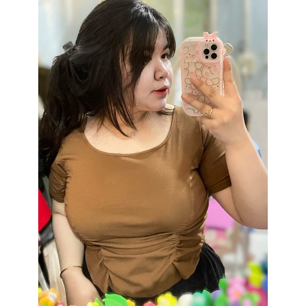 Áo thun cổ u nhún eo nữ bigsize