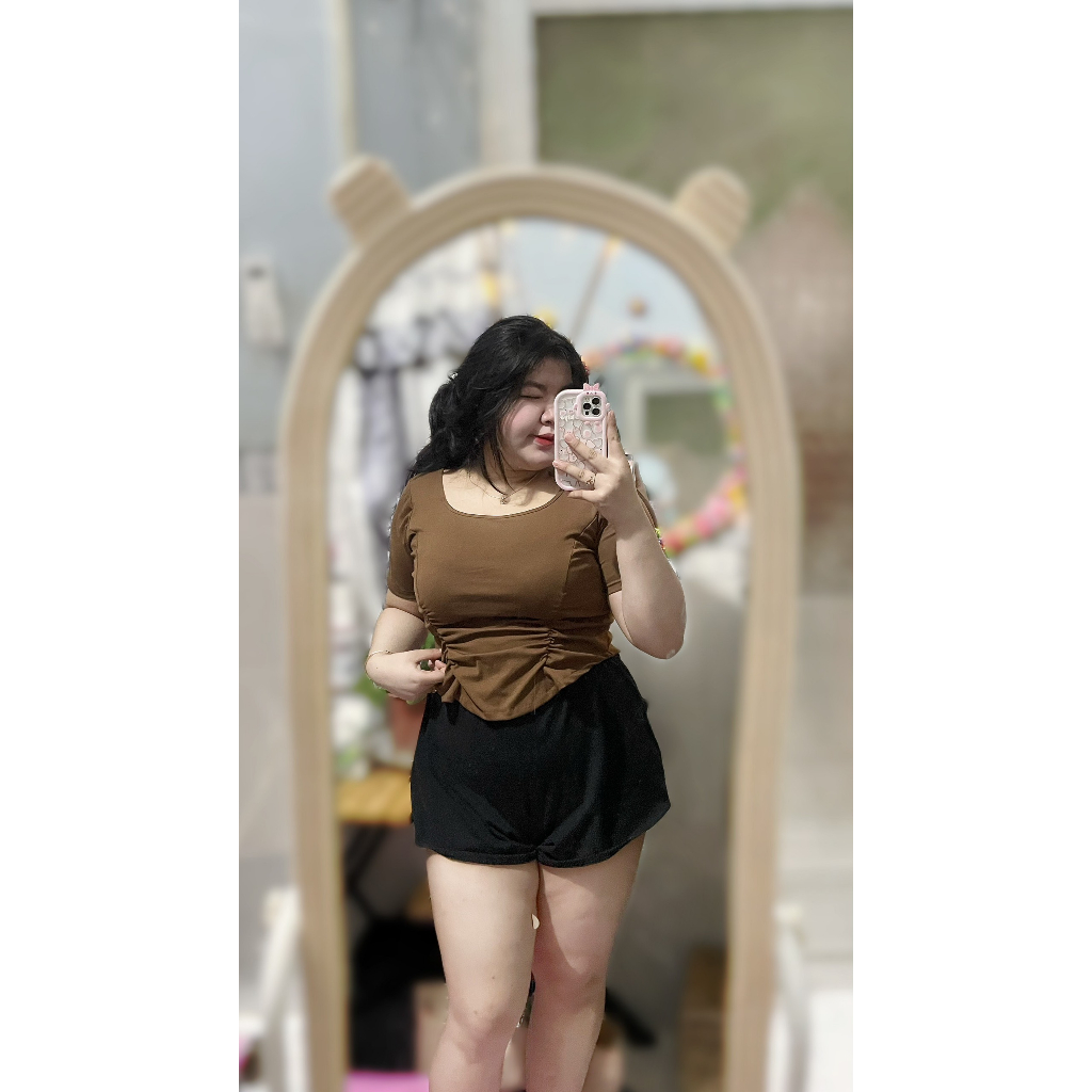 Áo thun cổ u nhún eo nữ bigsize