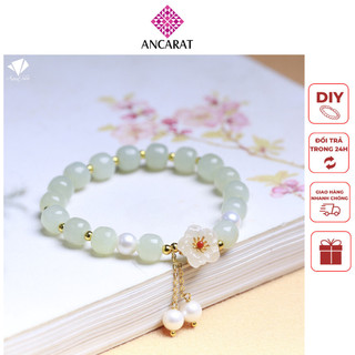 Vòng tay Ngọc hòa điền mix đài sen , bông hoa - ANCARAT