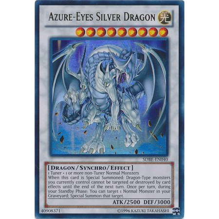 Lá bài thẻ bài Yugioh Azure Eyes Silver Dragon – Ultra Rare - Tặng bọc bài nhựa bảo quản