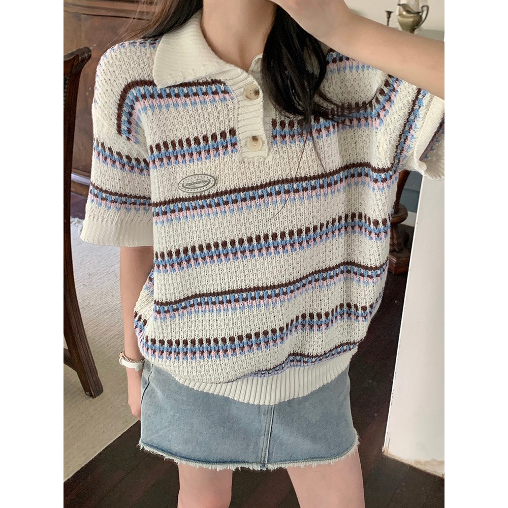 Áo polo sọc ngang trắng  A3189