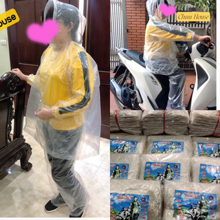 Bộ áo mưa trong suốt, bộ áo mưa trong suốt chống thấm, bộ áo mưa người lớn thời trang, freeship