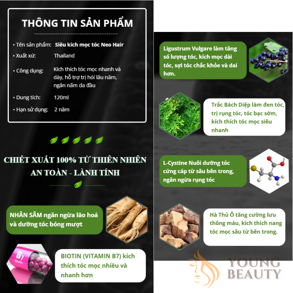 Tinh chất kích mọc tóc NEO HAIR LOTION - Xịt NEO HAIR - Kích thích mọc tóc nhanh, chống gãy rụng 120ml - YOUNG BEAUT