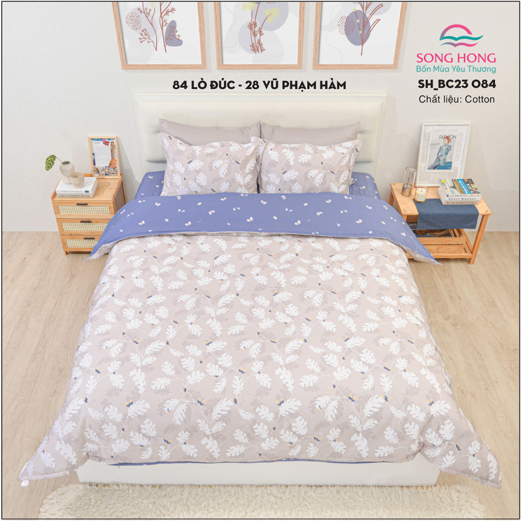 Bộ chăn ga gối 2*2.2m(ga chần) + Chăn Xuân Thu - Chất cotton - Sông Hồng chính hãng