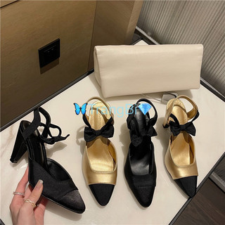  🦋TrangBi💎Guốc cao gót phối màu Giày cao gót cổ nơ mix màu hot trend 