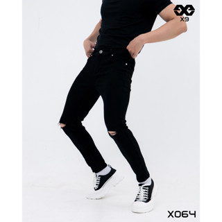 Quần jeans đen rách gối dài ôm slimfit Cao Cấp - X064 - X9 Sportswear