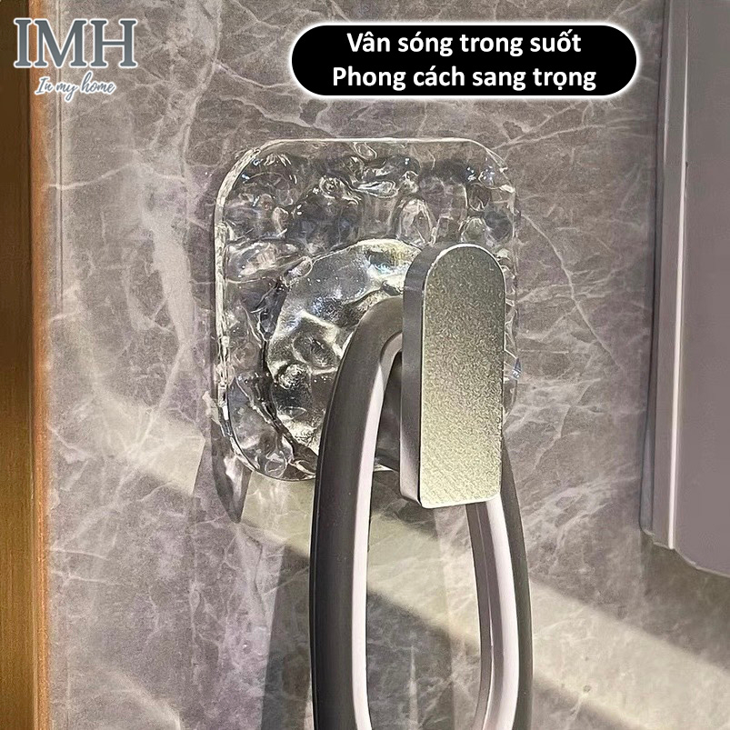 Móc treo đồ đa năng chịu lực dán tường phòng tắm siêu dính hình vuông Acrylic vân sóng trong suốt cao cấp - IMH523