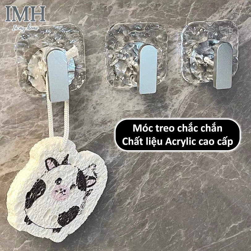 Móc treo đồ đa năng chịu lực dán tường phòng tắm siêu dính hình vuông Acrylic vân sóng trong suốt cao cấp - IMH523