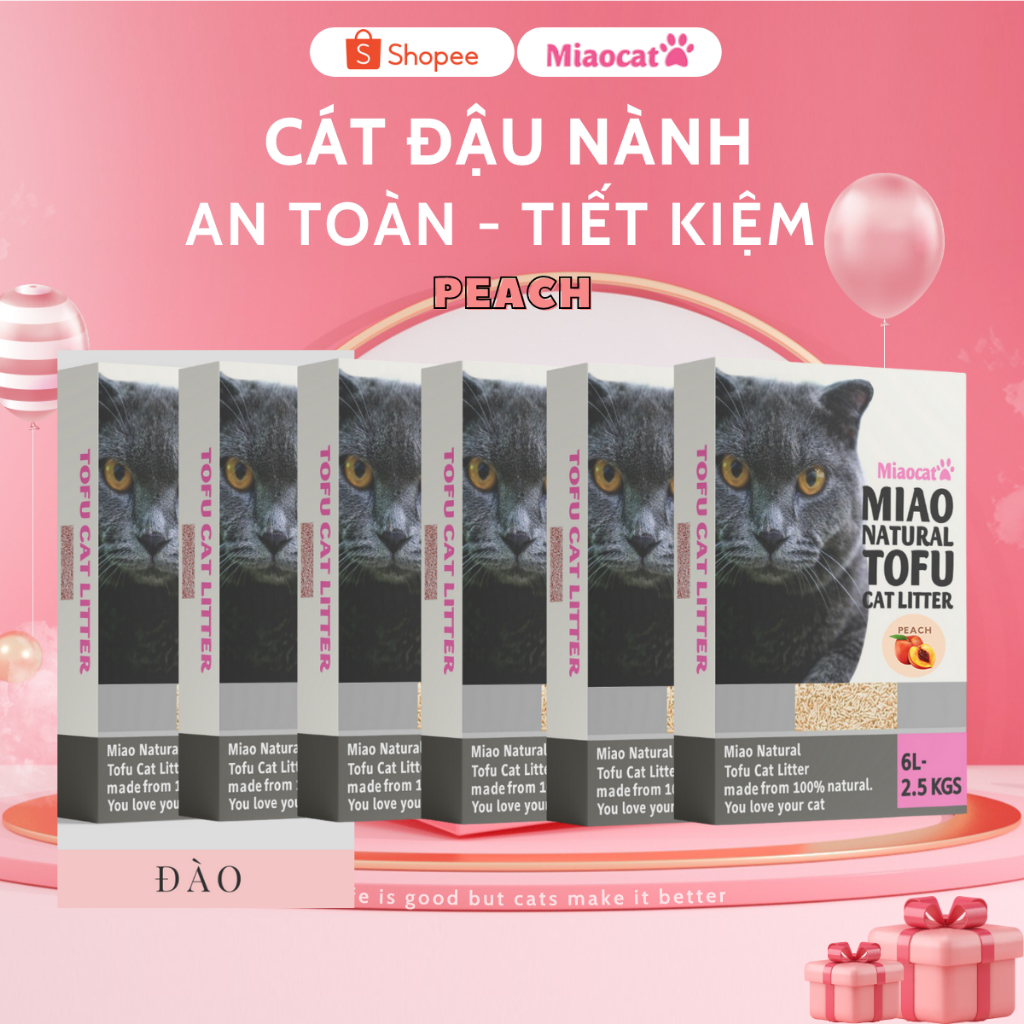 Combo Thùng 06 túi Cát vệ sinh đậu nành MIAO 6L - Hương Đào- MIAOCAT