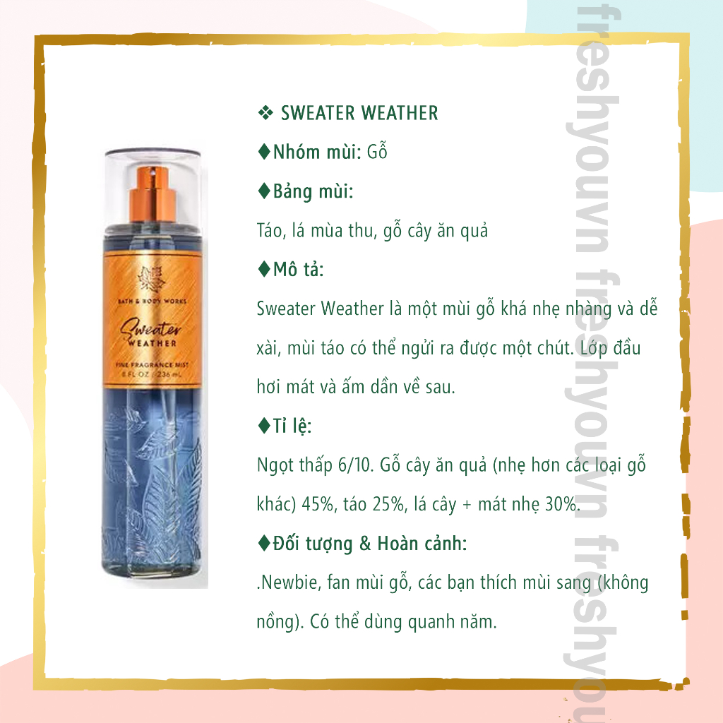 Sweater Weather - Xịt thơm toàn thân body mist Bath & Body Works khác - fresh you