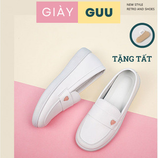 Giày nữ, Giày lười trắng mềm mịn, giày slip on y tá trắng