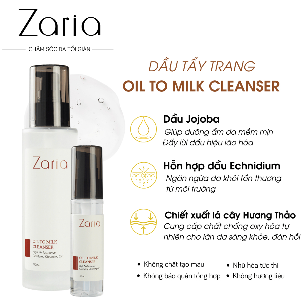 Dầu Tẩy Trang Sạch Sâu Dưỡng Ẩm Giúp Da Mềm Mịn Nhũ Hóa Tức Thì Zaria Oil To Milk Cleanser