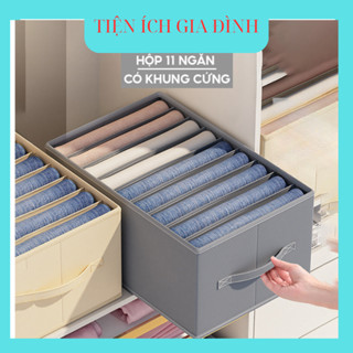 Hộp Vải Đựng Quần Áo Chia 7,9,11 Ngăn Khung Cứng Có Nắp Giúp Sắp Xếp Quần Áo, Đồ Lót Gọn Gàng