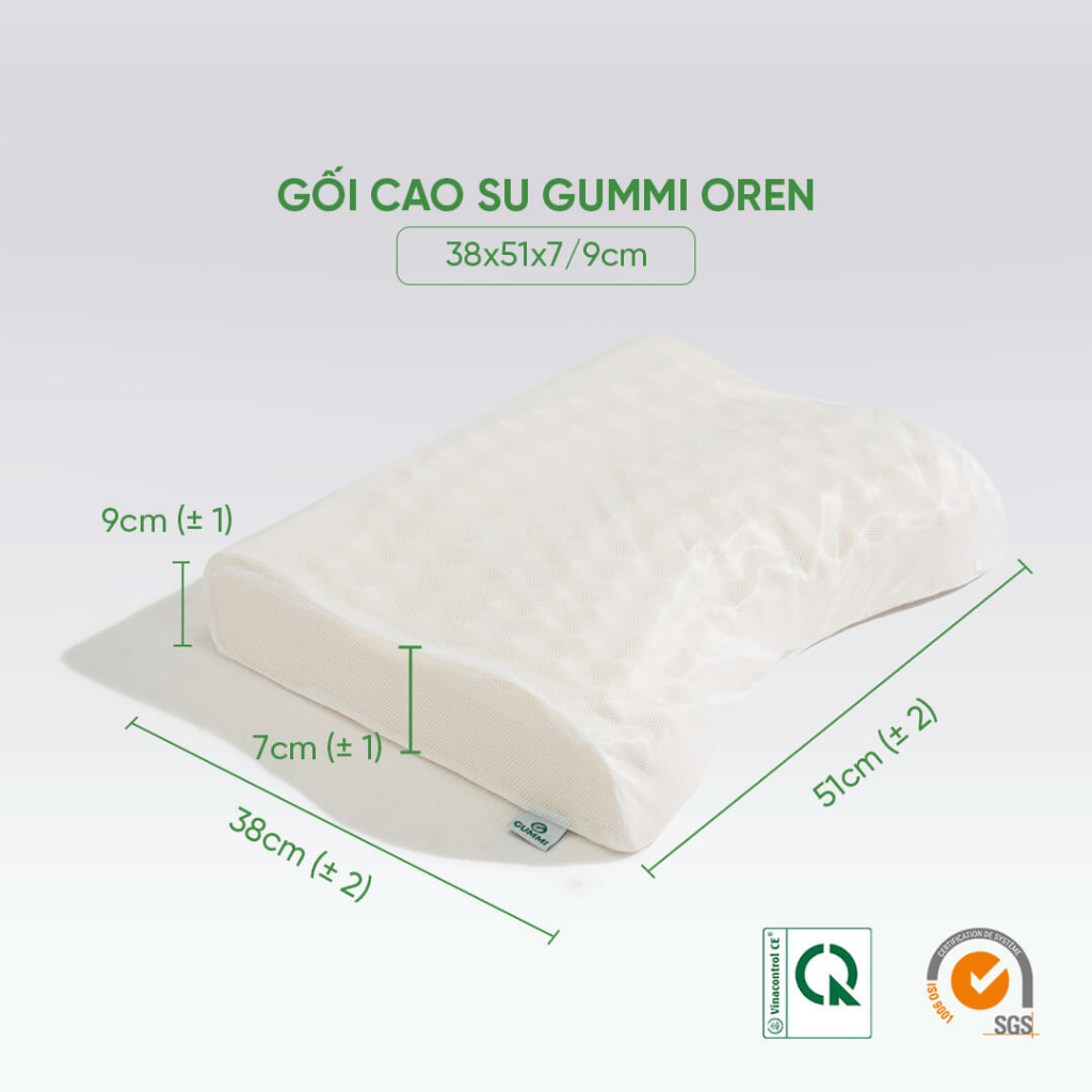 Gối ngủ cao su thiên nhiên Gummi Oren nâng đỡ cổ vai gáy tối ưu ngủ sâu chống ngáy hàng chính hãng Vua Nệm