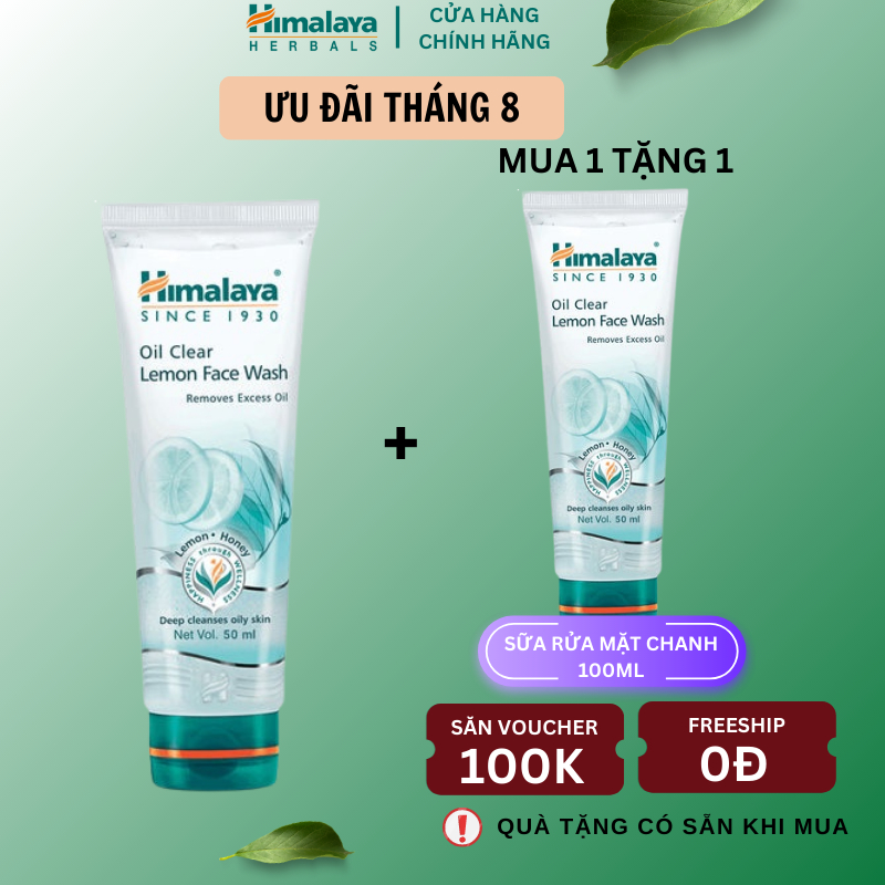 [ MUA 1 TẶNG 1] Sữa rửa mặt chanh se khít lỗ chân lông Himalaya Oil Control Lemon Face Wash 100ml