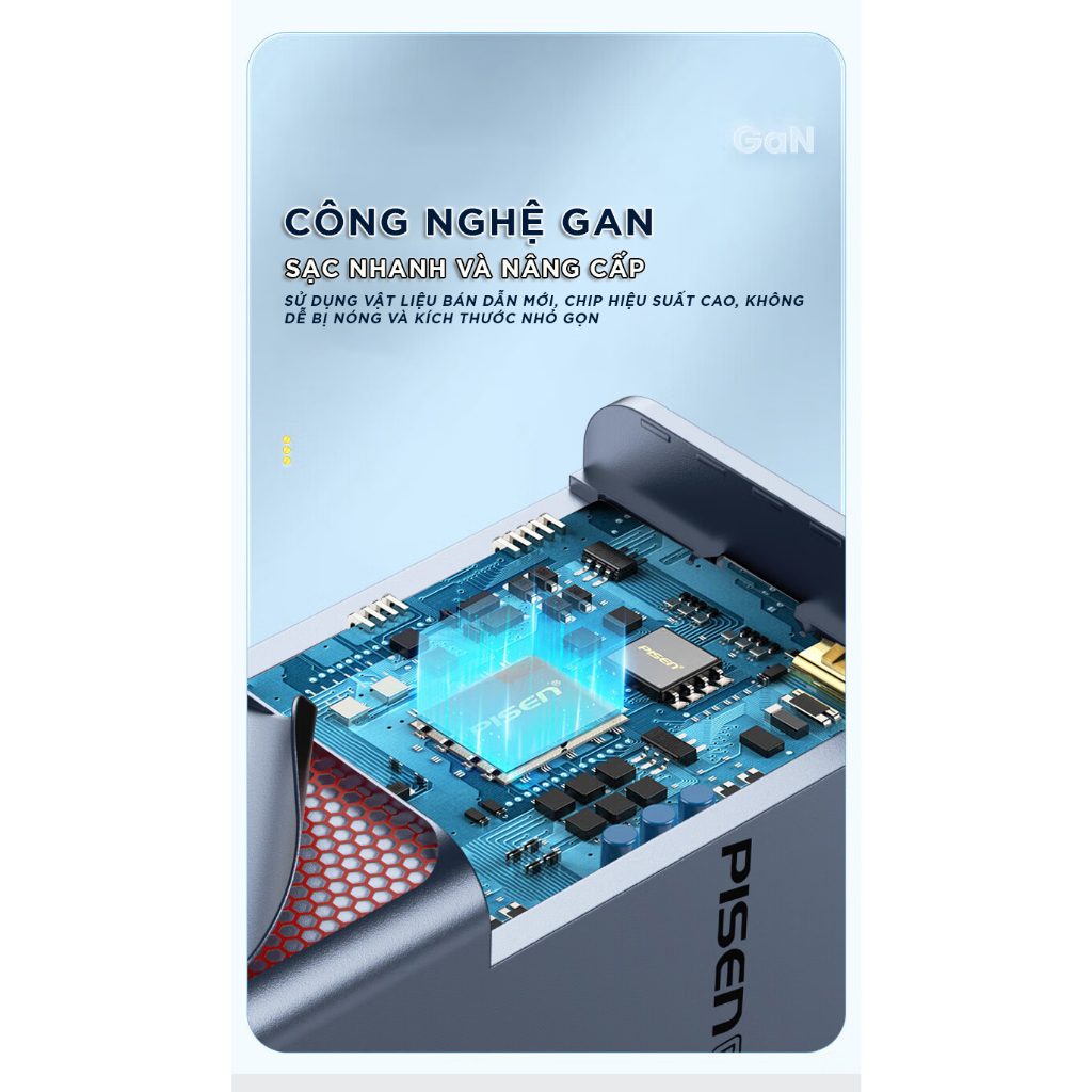 Combo sạc PISEN PRO 65W kèm cáp C to C, Model: TS-C137(C-C), dùng cho Laptop/Mac..BH 24 tháng - Hàng chính hãng