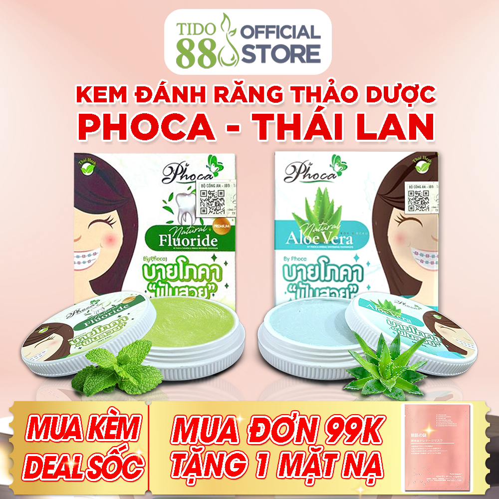 Kem đánh răng thảo dược BY PHOCA Thái Lan 25g giúp răng trắng sáng, dùng được cho người niềng răng NPP Tido88