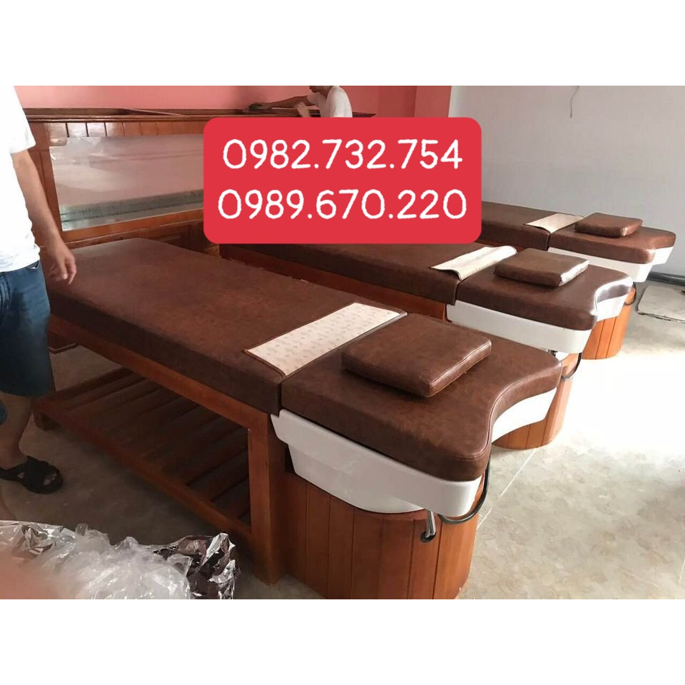 Giường gội đầu giưỡng sinh khung gỗ tai thỏ 2in1, giường gội đầu kết hợp massage, giường spa, hàng sẵn xưởng