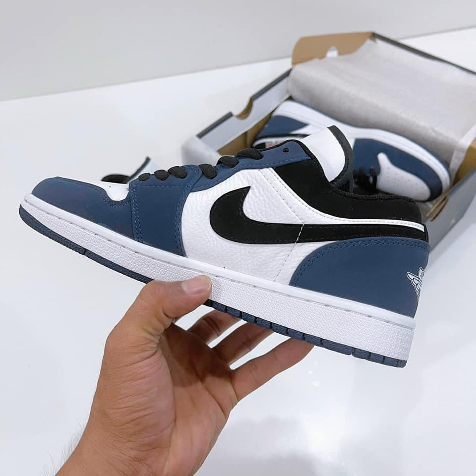 Giày thể thao Jordan xanh Navy cổ thấp, giày sneaker JD1 low xanh tím than navi nam nữ đầy đủ Bill Box tặng kèm dây