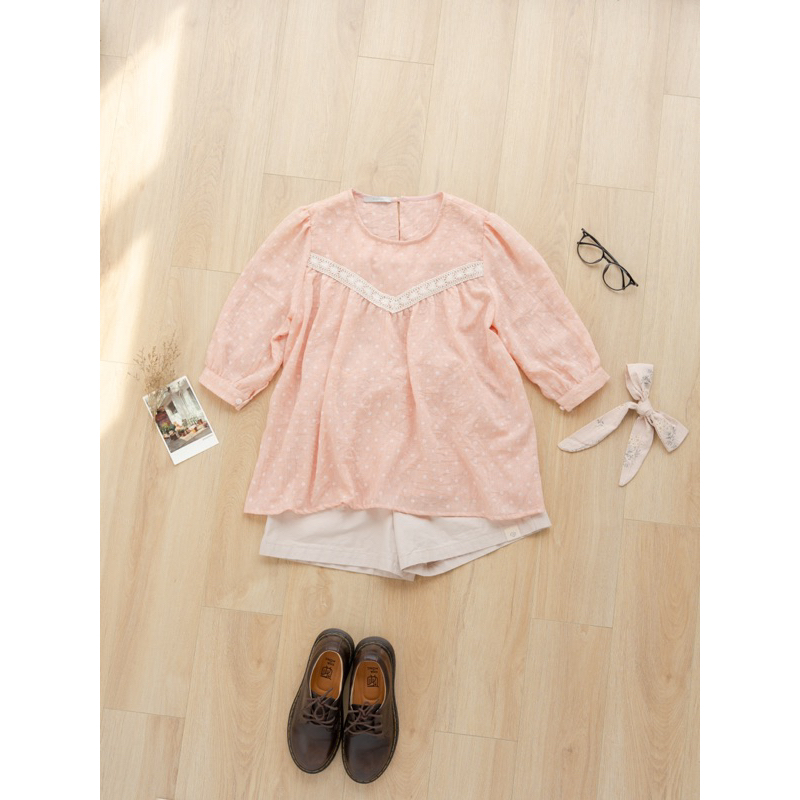 Áo babydoll tay lỡ họa tiết chấm bi viền ren xinh xắn MADELEN