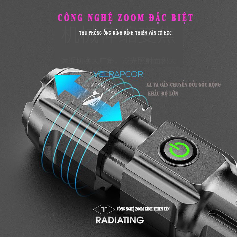 Đèn pin mini cầm tay siêu sáng chiếu xa 300M có Zoom xa gần, 18650 pin, chống thấm nước IP6x, đèn pin Led XPE T6 cầm tay