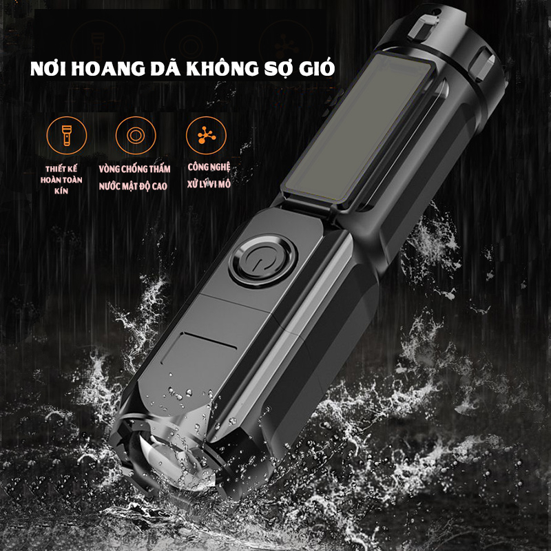 Đèn pin mini cầm tay siêu sáng chiếu xa 300M có Zoom xa gần, 18650 pin, chống thấm nước IP6x, đèn pin Led XPE T6 cầm tay
