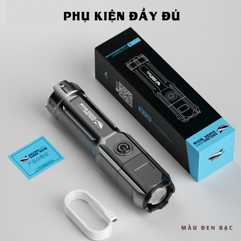 Đèn pin mini cầm tay siêu sáng chiếu xa 300M có Zoom xa gần, 18650 pin, chống thấm nước IP6x, đèn pin Led XPE T6 cầm tay