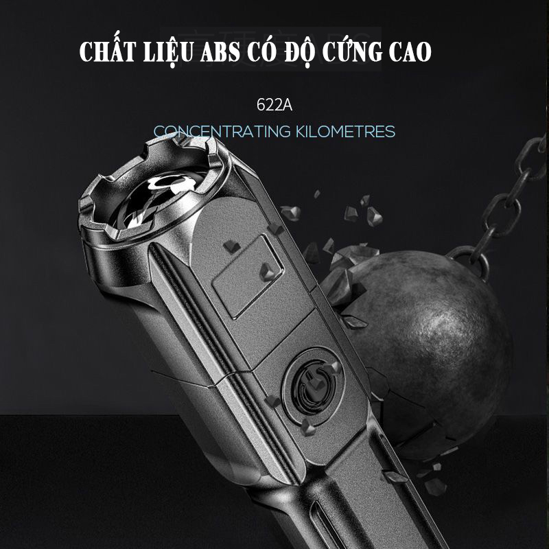 Đèn pin mini cầm tay siêu sáng chiếu xa 300M có Zoom xa gần, 18650 pin, chống thấm nước IP6x, đèn pin Led XPE T6 cầm tay