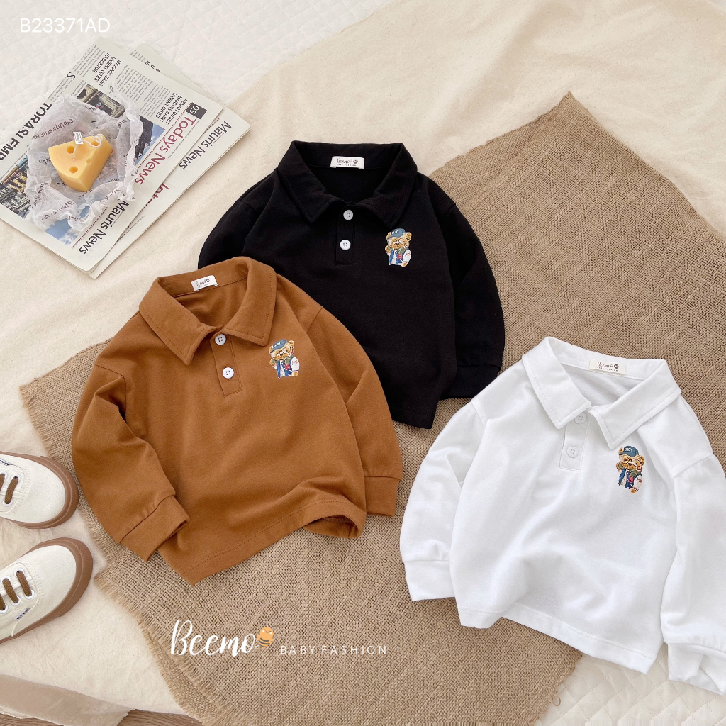 Áo phông dài tay Beemo cho bé trai cổ đức, in hình gấu siêu cute vải cotton thoáng mát mặc đi học, đi chơi B23371AD