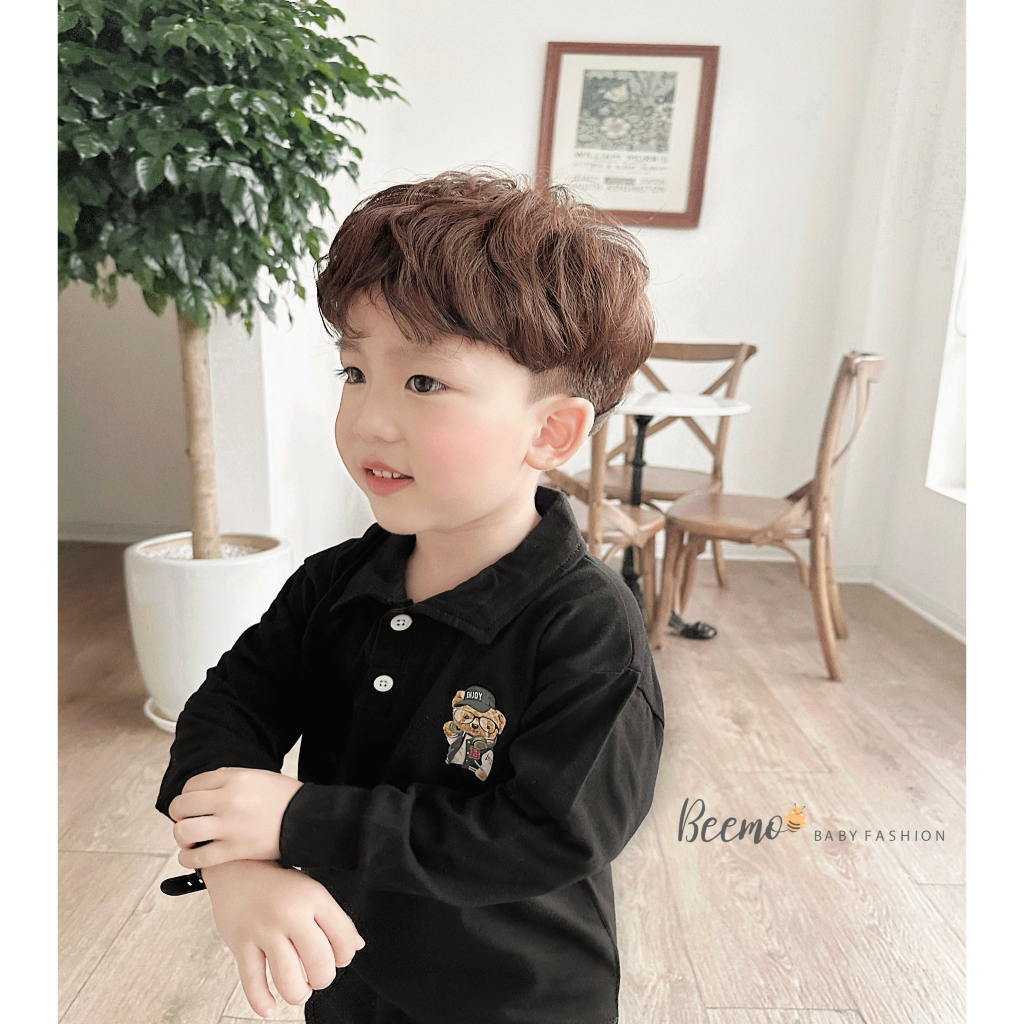Áo phông dài tay Beemo cho bé trai cổ đức, in hình gấu siêu cute vải cotton thoáng mát mặc đi học, đi chơi B23371AD