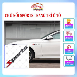 Tem chữ nổi SPORTS trang trí ô tô xe hơi chất liệu kim loại