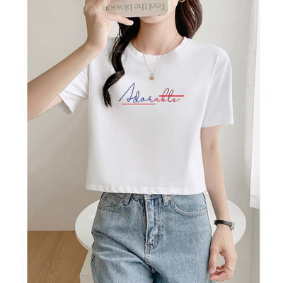 Áo croptop nữ rộng in chữ Adoralele chất cotton Loza GT6498