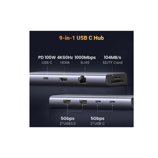 Bộ chia Hub USB Type C 9 trong 1 (HDMI, RJ45 , USB 3.0, SD , TF, PD) UGREEN 15375