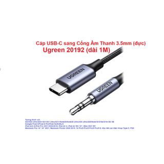 Cáp usb type c sang cổng âm thanh 3.5mm dài 1m ugreen 20192