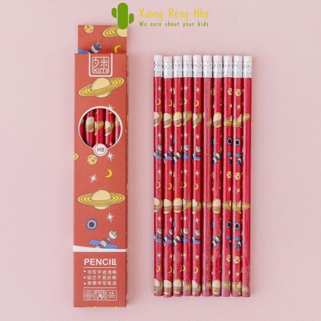 Hộp 10 Bút chì 2B, sét 10 bút chì HP cho bé Xương Rồng Nhỏ