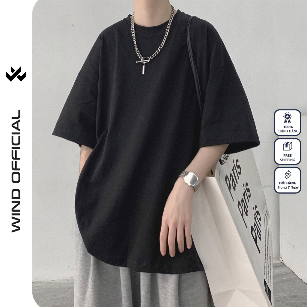 Áo phông tay lỡ cotton 100% WIND bản Premium unisex form rộng Trơn nam nữ oversize