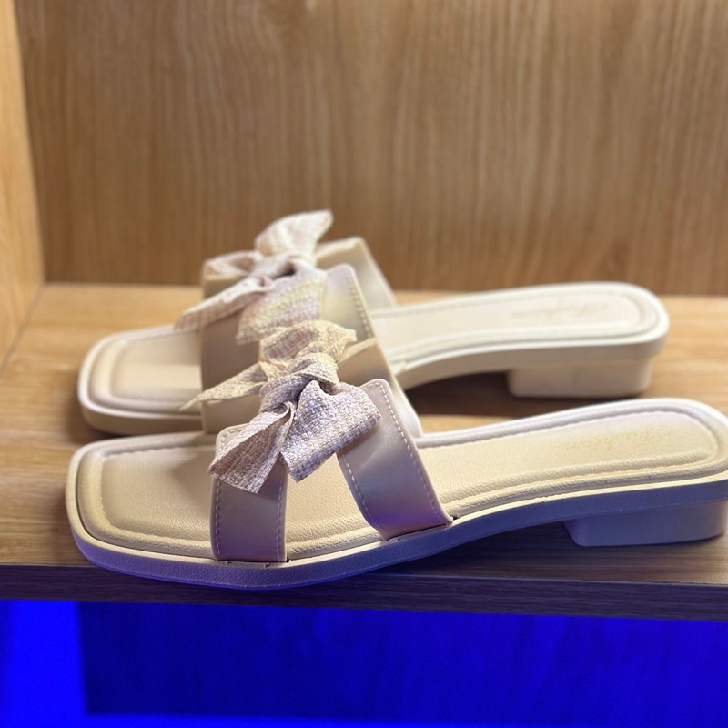 Dép chữ H nữ pvc nơ vải dép nữ  đi mưa lội nước H nơ vải