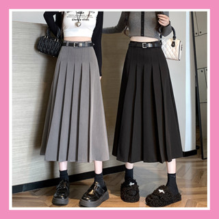  Chân váy dáng dài midi xếp ly có đai đi làm đi chơi phong cách ulzzang y2k Douyin trẻ trung năng động màu đen ghi CV76 