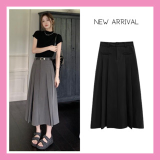  Chân váy dáng dài ulzzang midi xếp ly xẻ trước đi làm đi chơi phong cách y2k Douyin trẻ trung năng động màu đen ghi CV77 