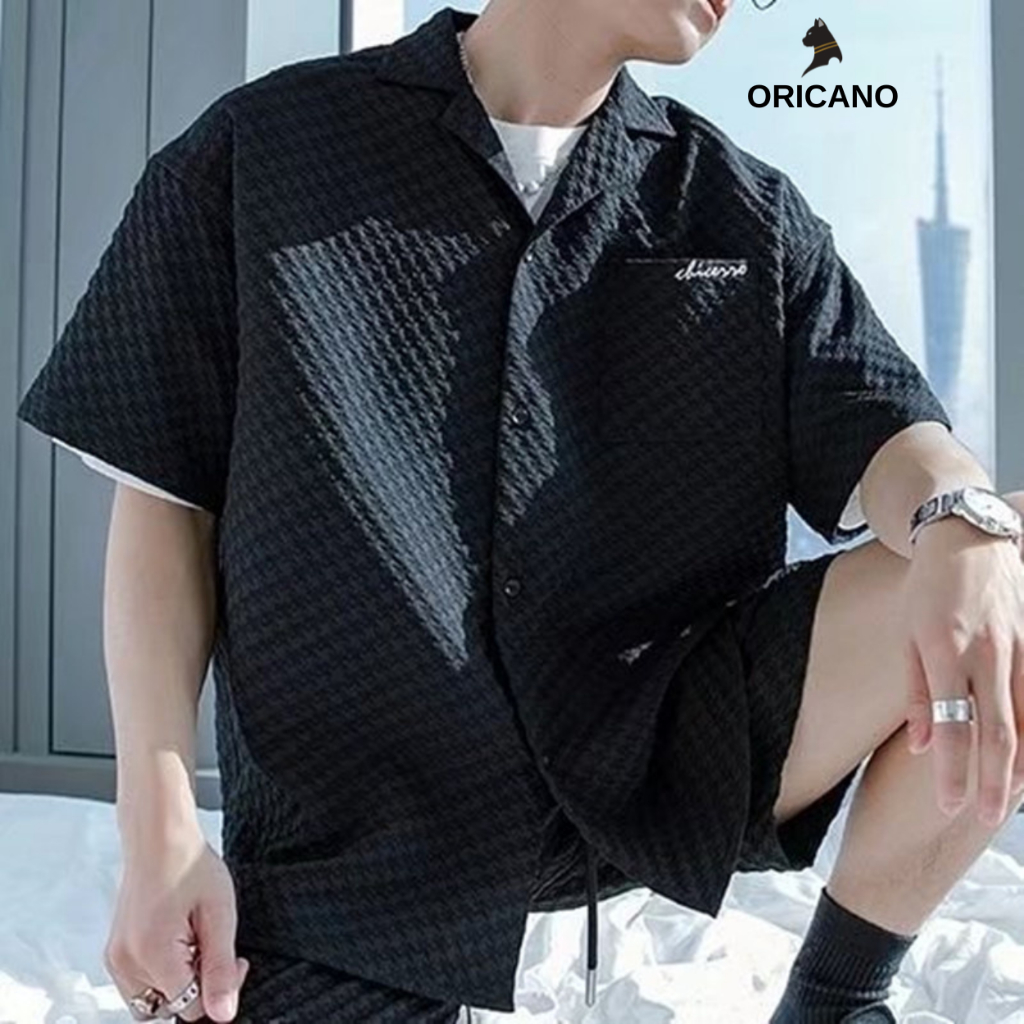 Đồ Bộ Nam ORICANO Cổ Bẻ Chất Vải Cotton Ô vuông Cao Cấp Oversize Thoáng Mát