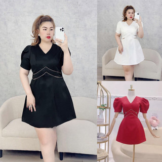 Đầm cổ V khoét eo viền đá tapta Bigsize Kim Ngân từ 50kg đến 100kg M/L/XL/XXL Đầm dự tiệc đầm tết đầm mini