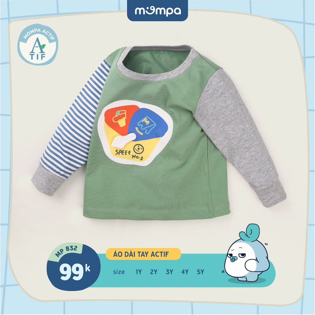 Áo dài tay cho bé Mompa từ 1 đến 5 tuổi vải Cotton Actif mềm mại co giãn thấm hút MP 832