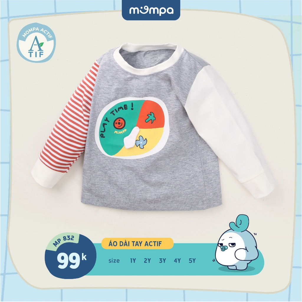 Áo dài tay cho bé Mompa từ 1 đến 5 tuổi vải Cotton Actif mềm mại co giãn thấm hút MP 832